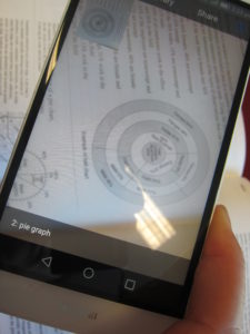 smart phone held over a text book