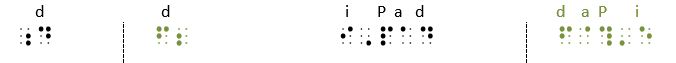 d with grade 1 indicator and iPad with capital indicator before the letter P