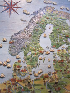 Carved wooden map. 