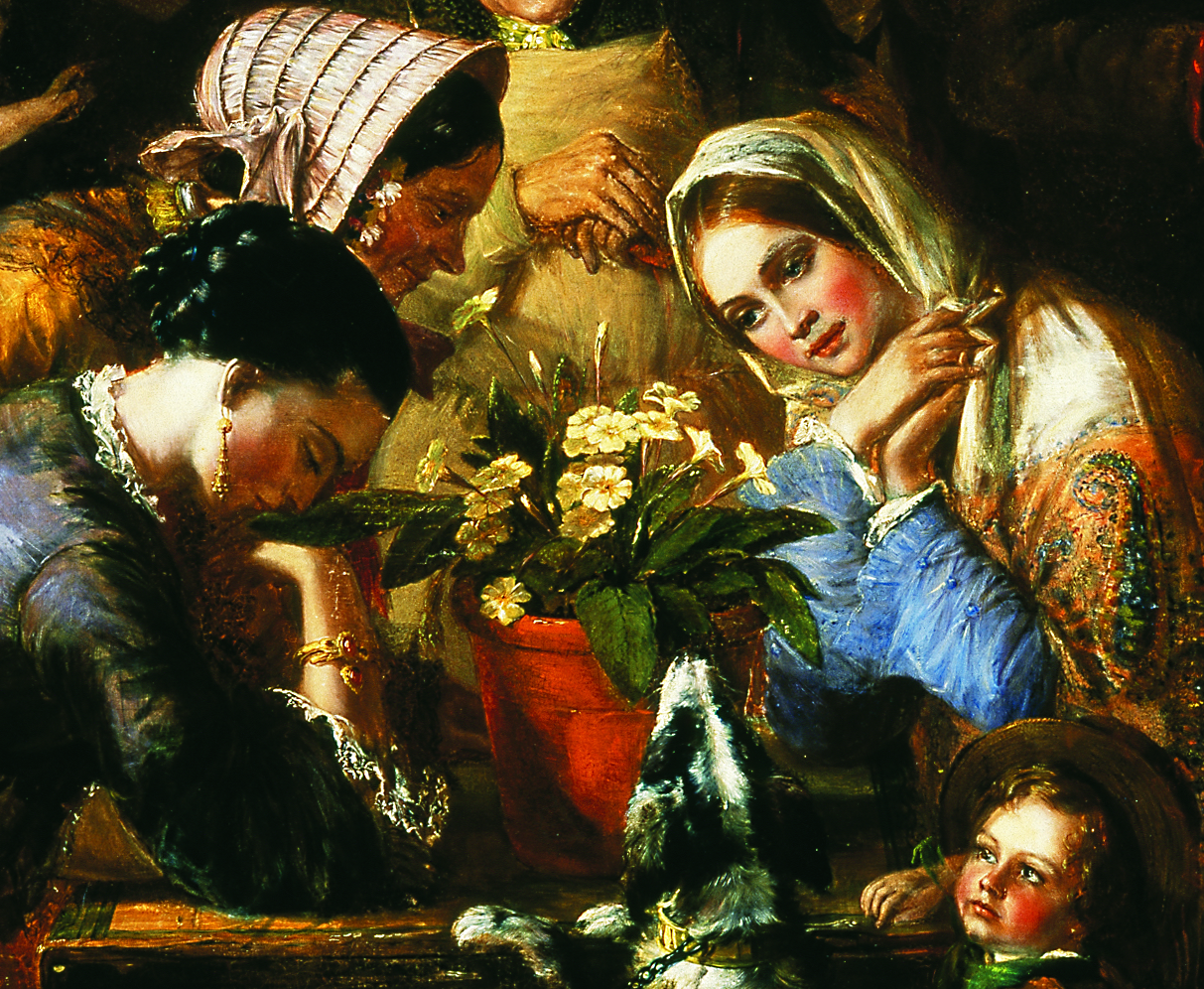 Central figures looking at primrose