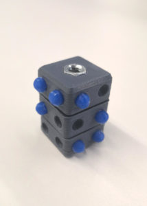 3D printed braille cell spinner in 3 pieces on bolt for twisting to form any braille cell
