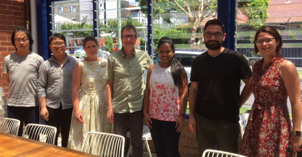 Anuradha (3rd from the right) with staff and students from Monash FIT's Computer-Human Interaction & Creativity group. 