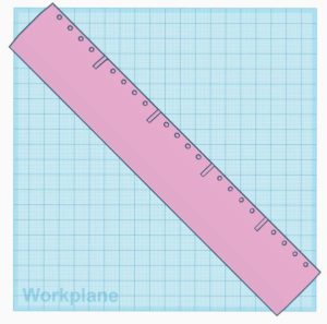 Design for 3D printed 25cm ruler with raised lines marking 5cm intervals and raised dots marking 1cm intervals