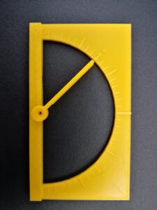 3D printed protractor with raised line markings and moveable arm